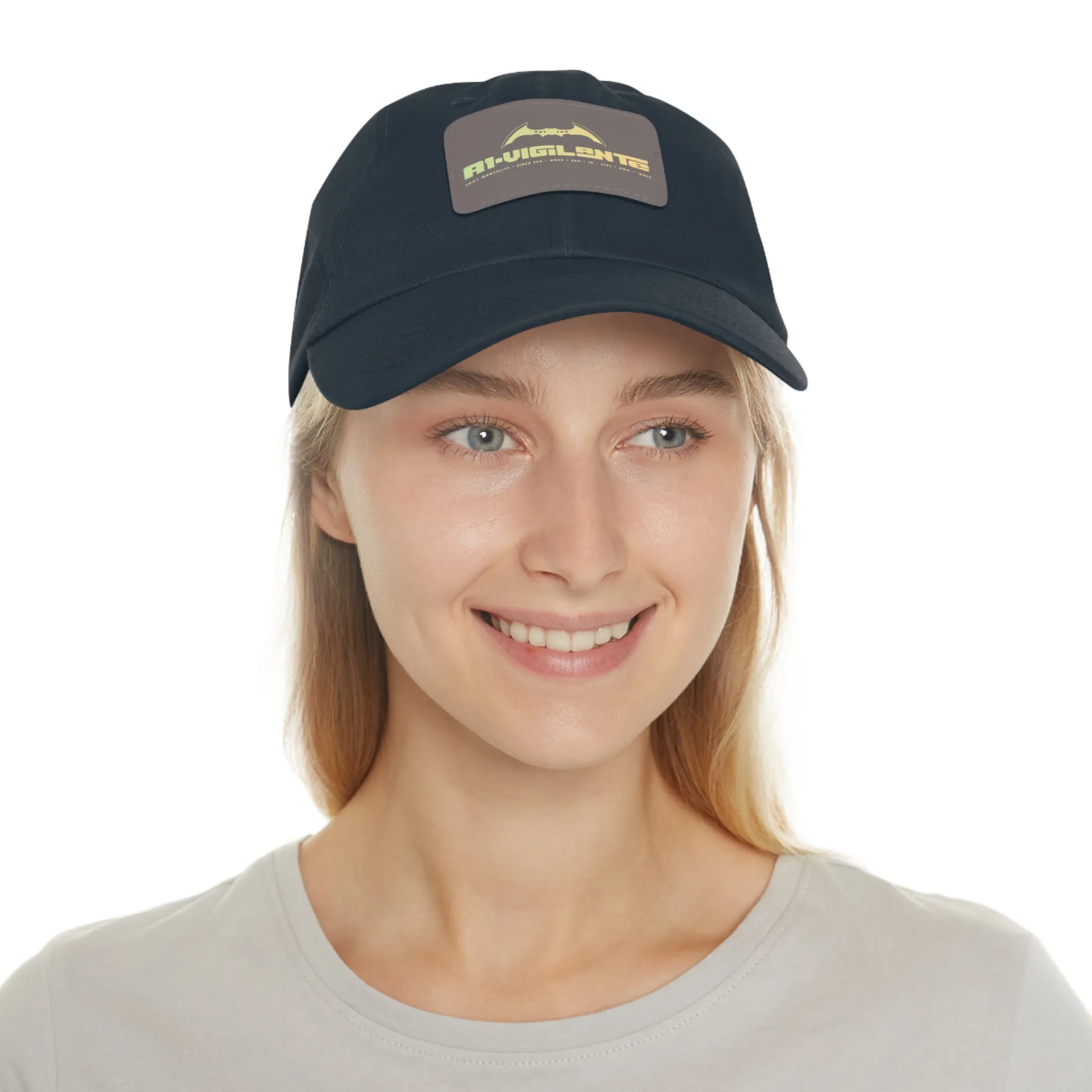 A1•Vigilante Dad Hat with Leather Patch (Rectangle)