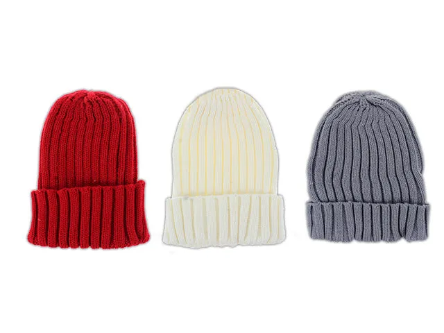 Adult Solid Color Knitted Hat With Cuff