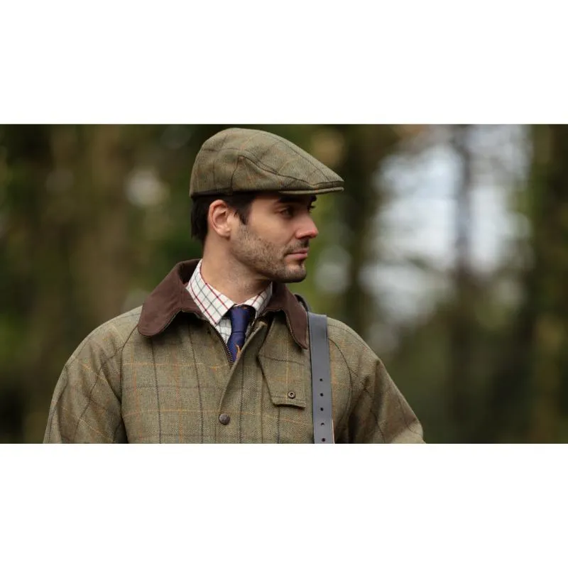 Alan Paine Rutland Tweed Waterproof Flat Cap - Dark Moss