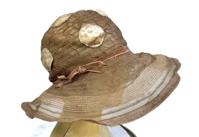 Antique Womens Cloche Hat  920s Taupe Horsehair Wide Brim M Flapper Garden Party