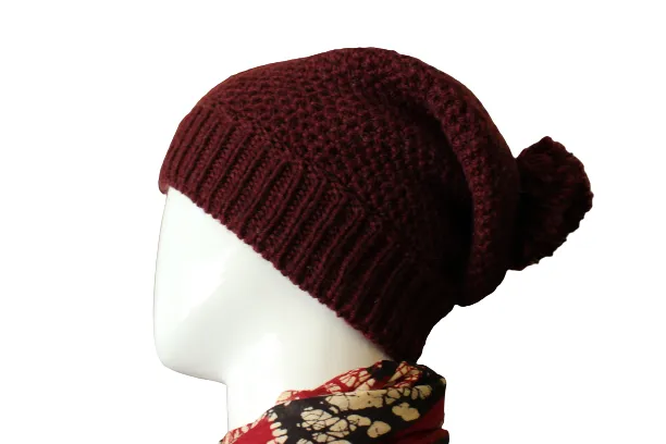 Burgundy Pom Pom Slouch Beanie