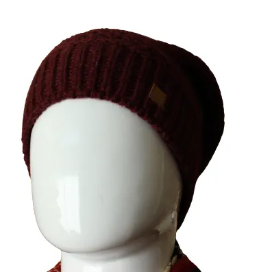 Burgundy Pom Pom Slouch Beanie
