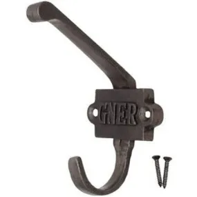 Cast Iron Double Coat Hook GNER Vintage Railway Hand Forged Self Coloured with Screws