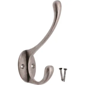 Cast Iron Double Coat Hook Victorian Style Hand Forged Self Coloured with Screws