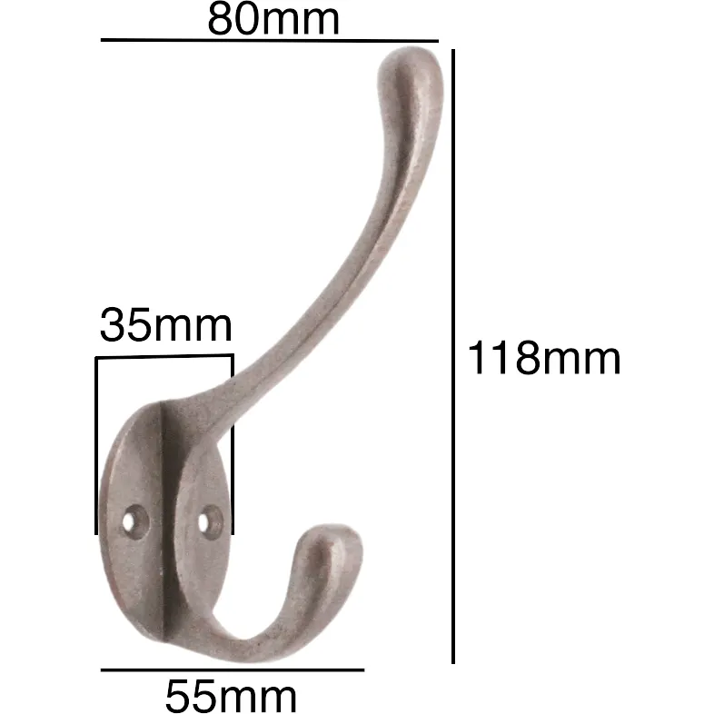 Cast Iron Double Coat Hook Victorian Style Hand Forged Self Coloured with Screws
