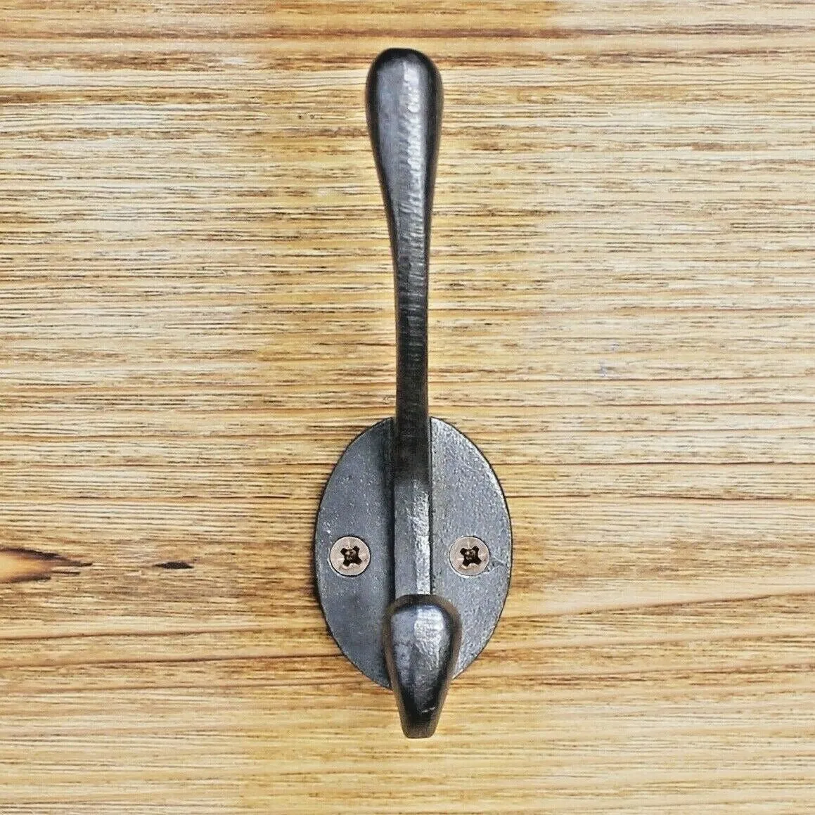 Cast Iron Double Coat Hook Victorian Style Hand Forged Self Coloured with Screws