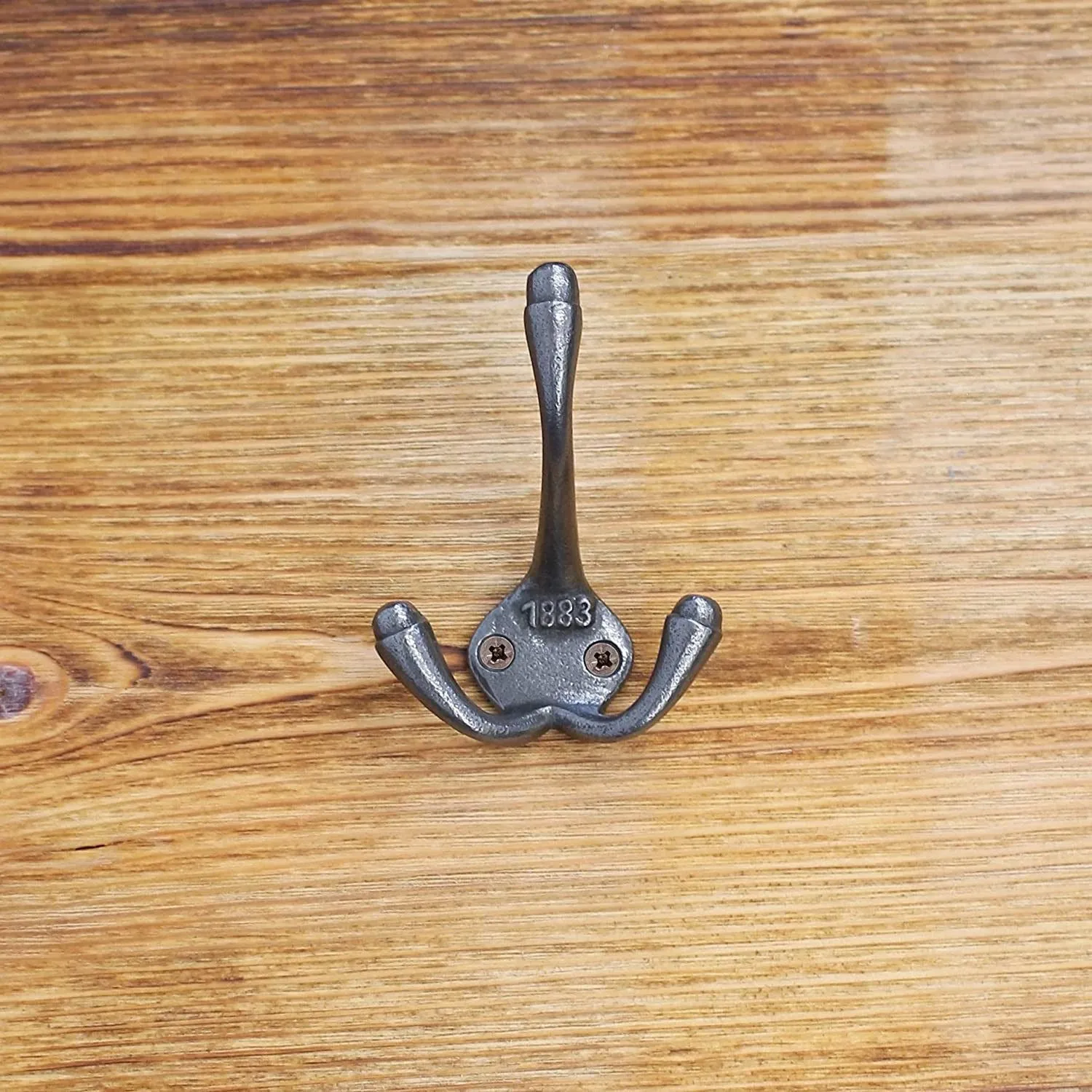Cast Iron Triple Coat Hook 1883 Antique Coat and Hat Rack Hook Hand Forged Self Coloured with Screws