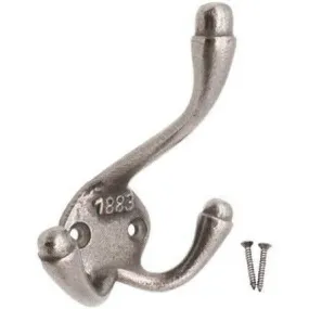 Cast Iron Triple Coat Hook 1883 Antique Coat and Hat Rack Hook Hand Forged Self Coloured with Screws