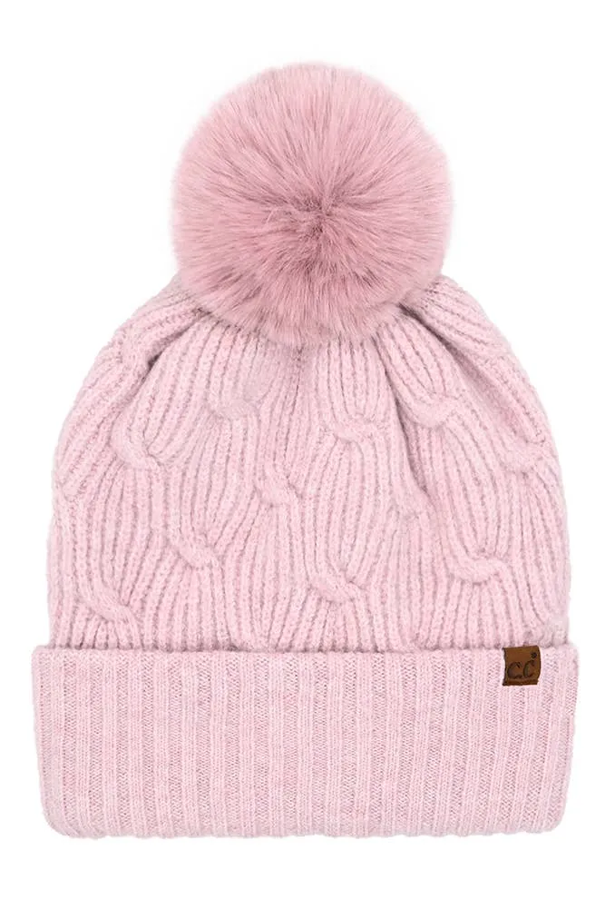 C.C Chain Link Knitted Pom Beanie Winter Hat: Beige