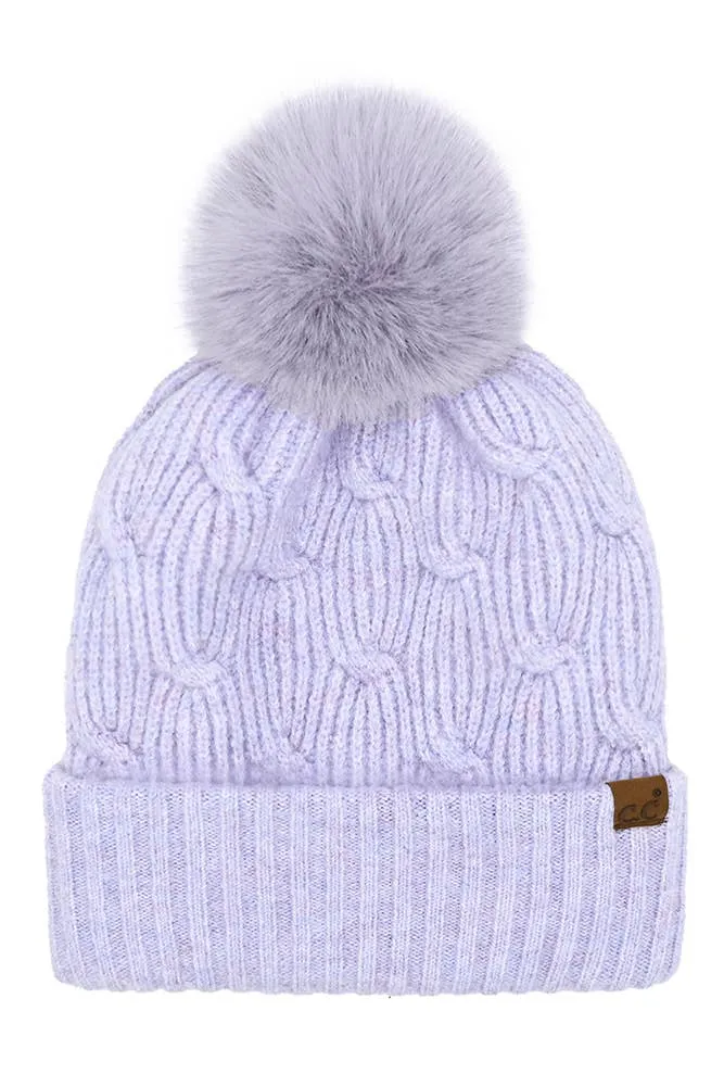 C.C Chain Link Knitted Pom Beanie Winter Hat: Beige