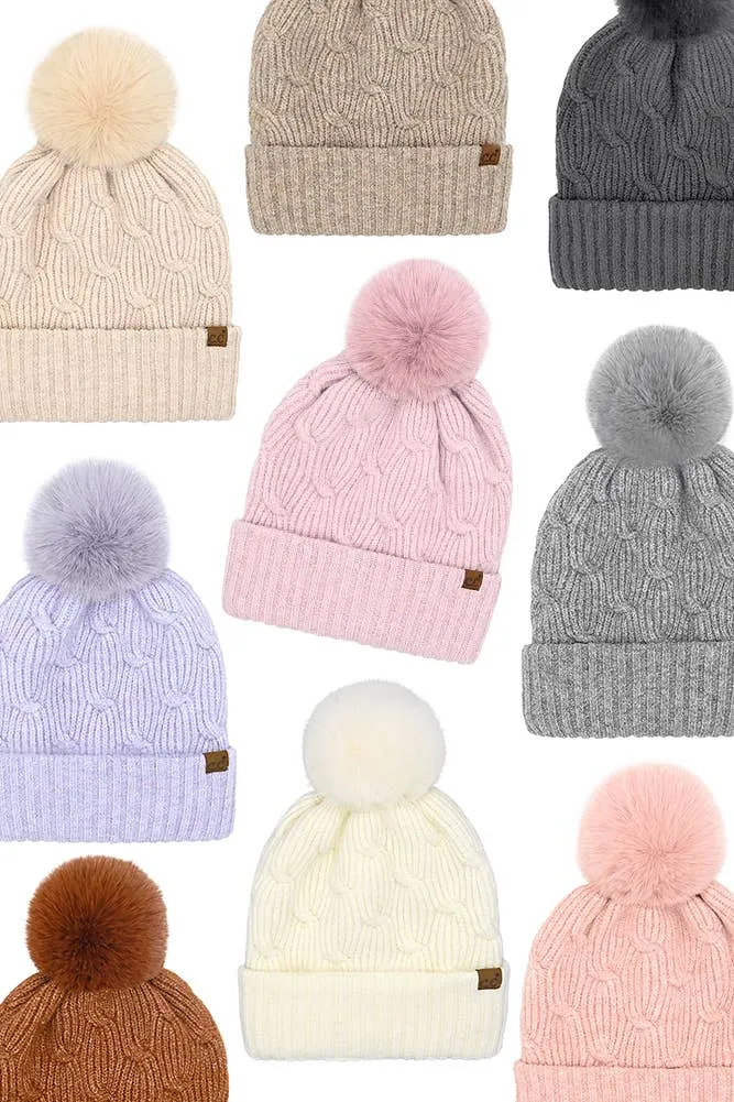 C.C Chain Link Knitted Pom Beanie Winter Hat: Beige