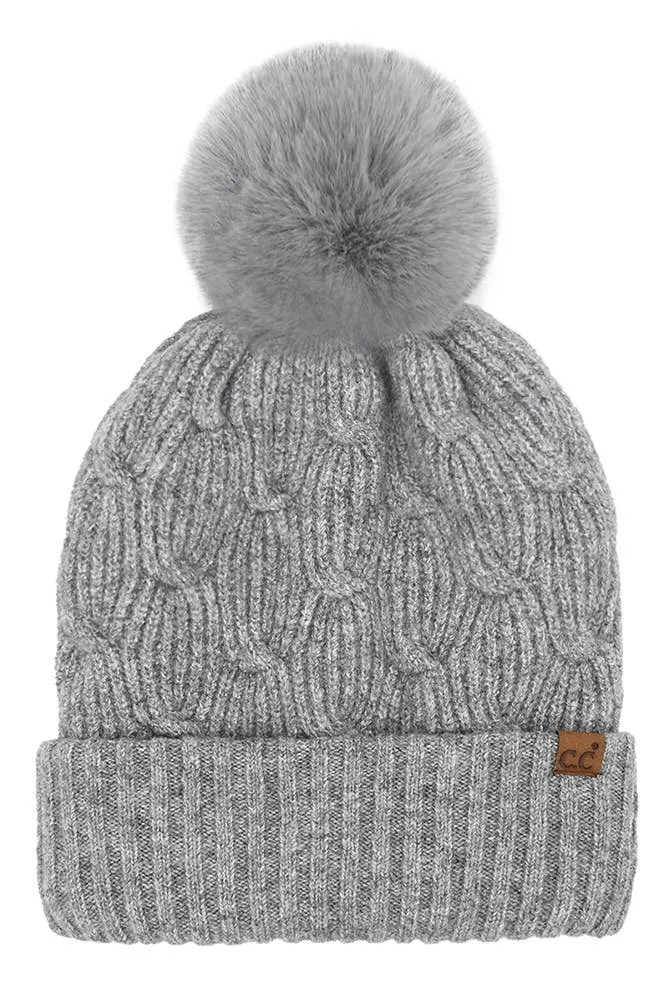 C.C Chain Link Knitted Pom Beanie Winter Hat: Beige