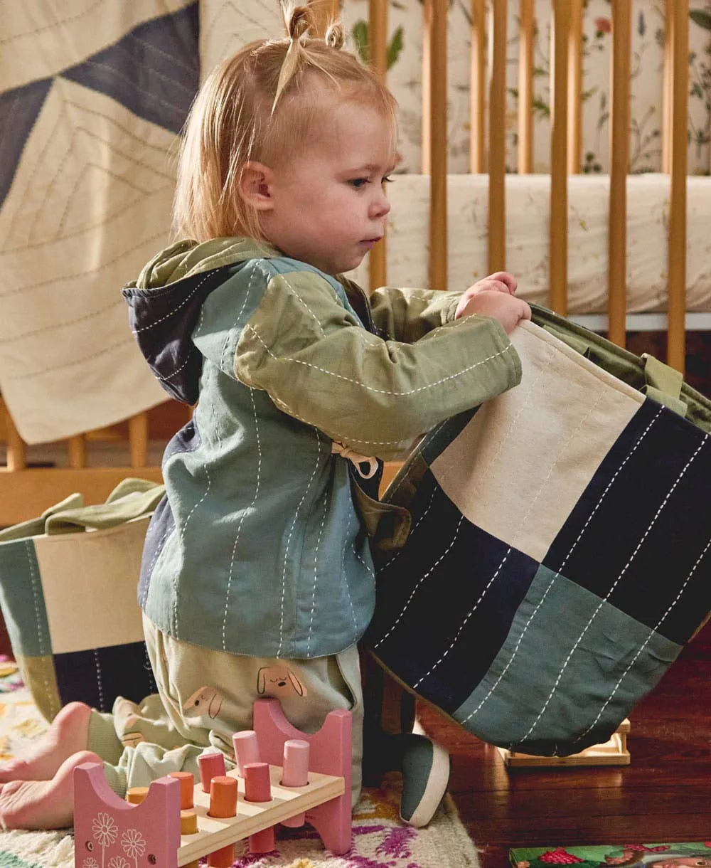 Checkered Fabric Storage Basket Small - Sage