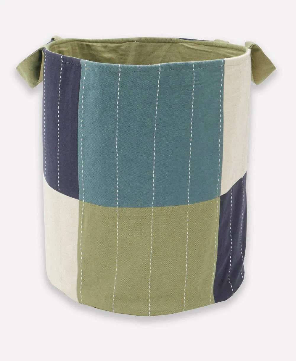 Checkered Fabric Storage Basket Small - Sage