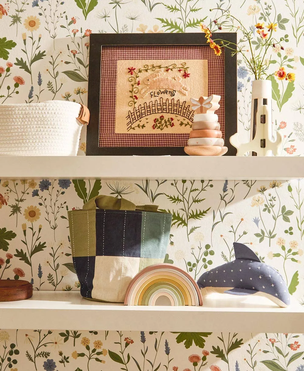 Checkered Fabric Storage Basket Small - Sage