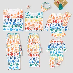 Christmas Family Matching Colorful Festival Theme All-over Print Long-sleeve Pajamas Sets(Flame resistant)