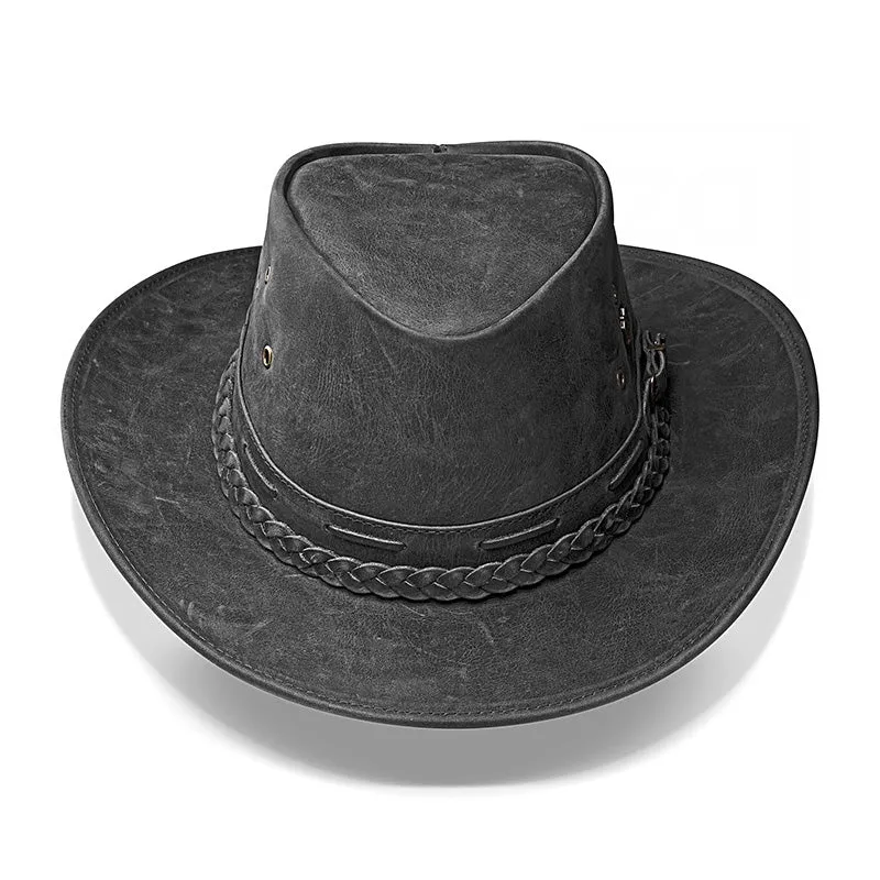 Cowboy Hat Black Vintage Leather Western Maverick