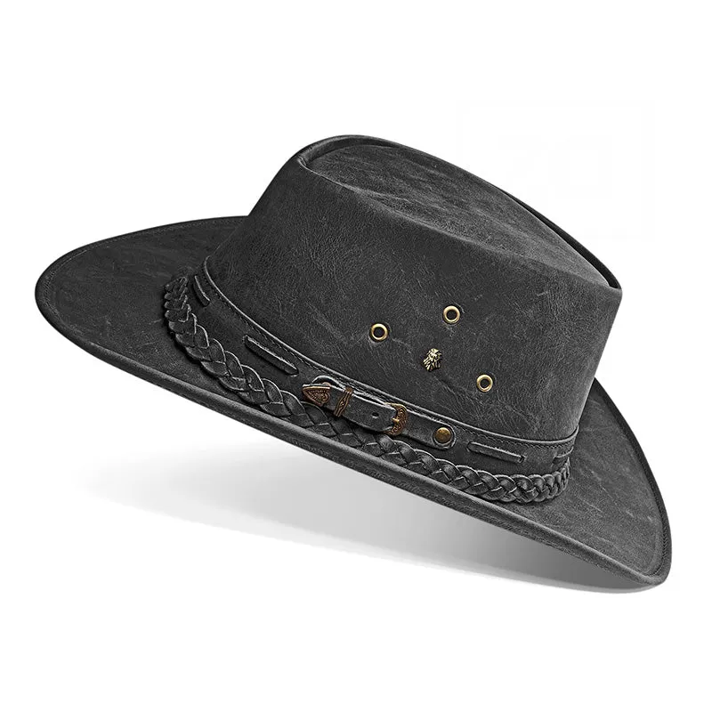 Cowboy Hat Black Vintage Leather Western Maverick
