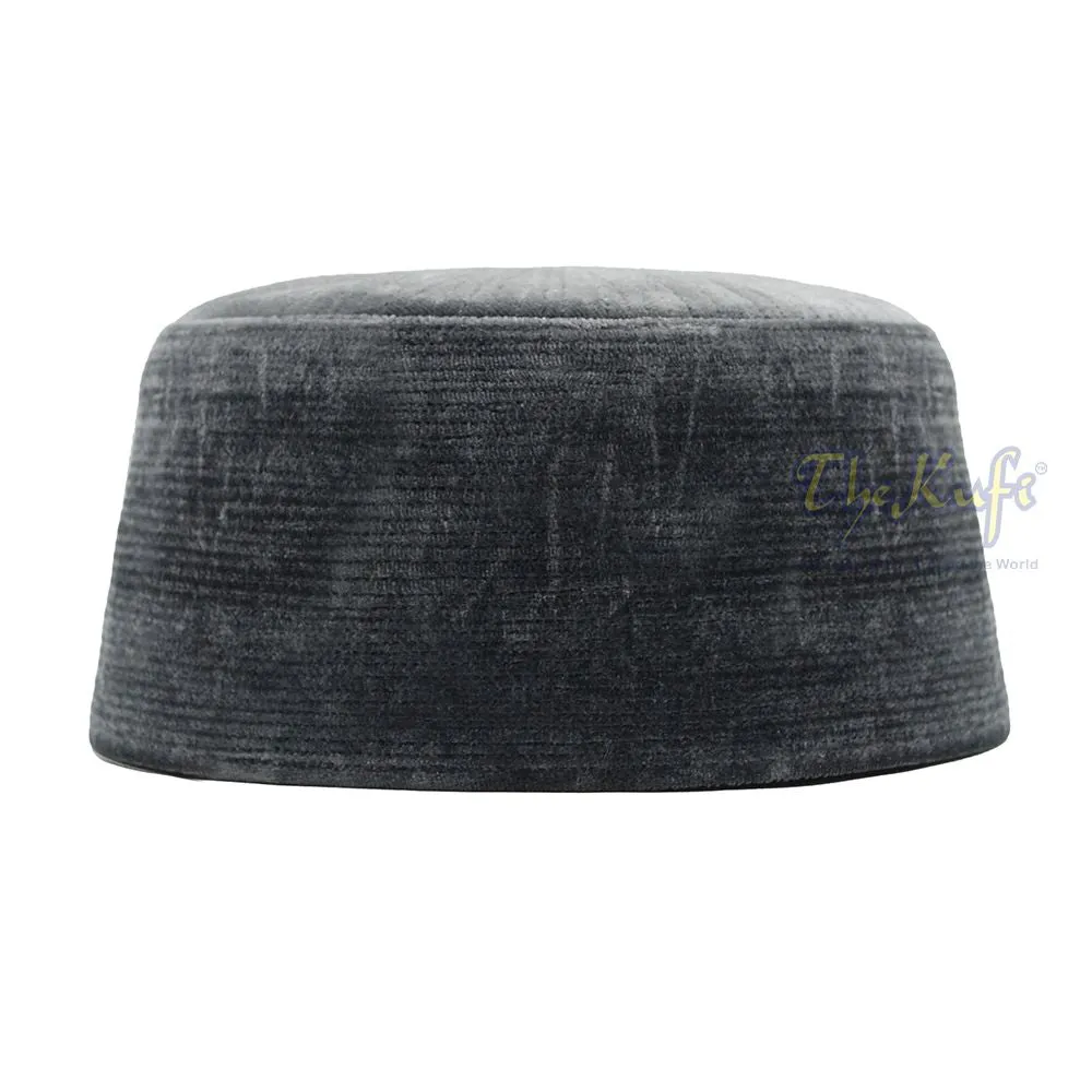 Dark Gray Premium Velvet Rigid Turkish Chechen Style Kufi Hat for Muslims