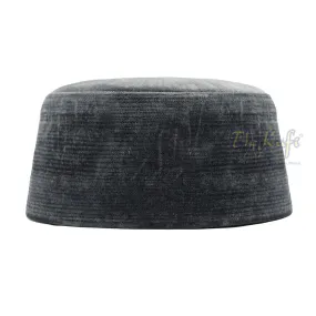 Dark Gray Premium Velvet Rigid Turkish Chechen Style Kufi Hat for Muslims