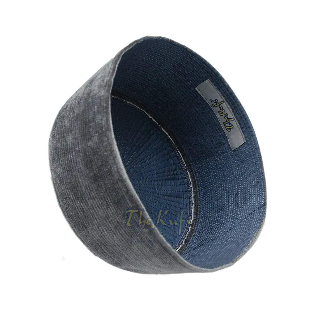 Dark Gray Premium Velvet Rigid Turkish Chechen Style Kufi Hat for Muslims