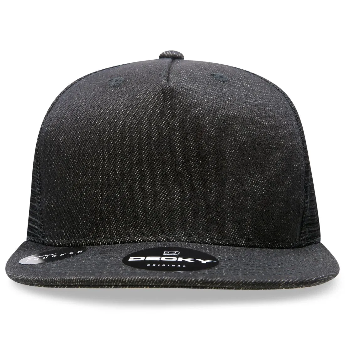 Decky 1082 High Profile Denim Trucker Snapback Hats 5 Panel Flat Bill Caps