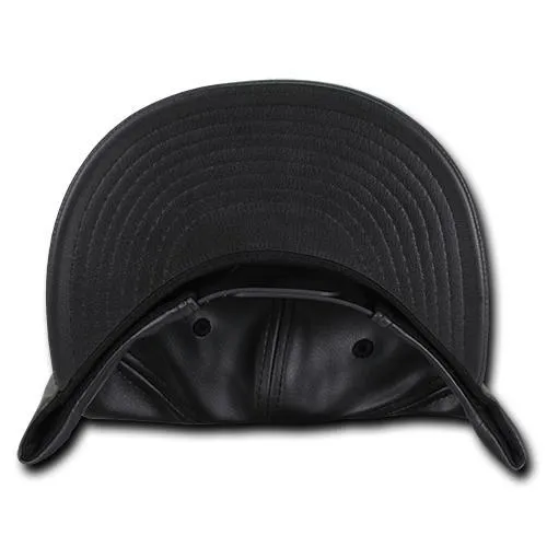 Decky 1103 Faux Leather Snapback Hat, 6 Panel Flat Bill Cap
