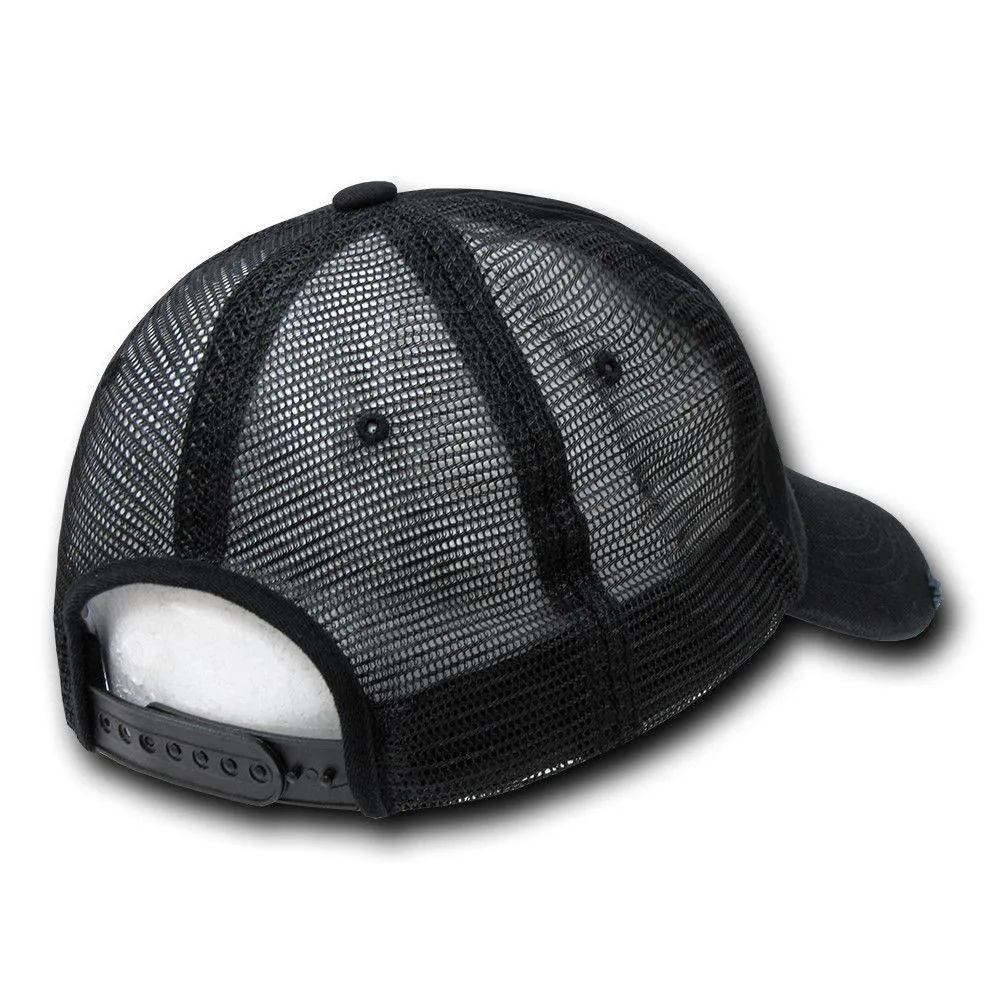 Decky Vintage Ripped Mesh Washed 6 Panel Cotton Pre-Curved Trucker Caps Hats