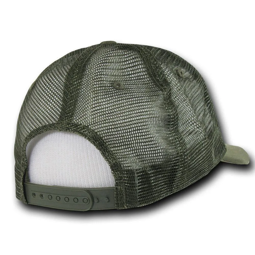 Decky Vintage Ripped Mesh Washed 6 Panel Cotton Pre-Curved Trucker Caps Hats