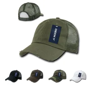 Decky Vintage Ripped Mesh Washed 6 Panel Cotton Pre-Curved Trucker Caps Hats