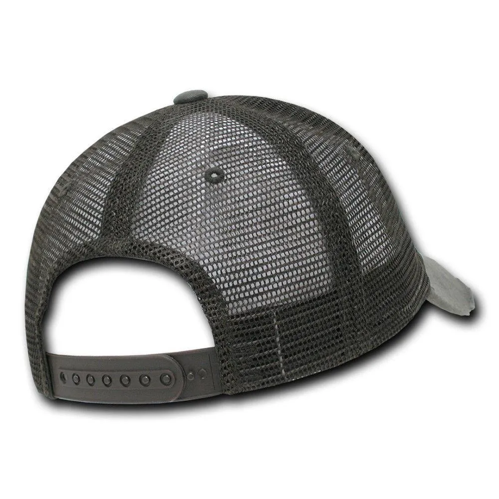 Decky Vintage Ripped Mesh Washed 6 Panel Cotton Pre-Curved Trucker Caps Hats
