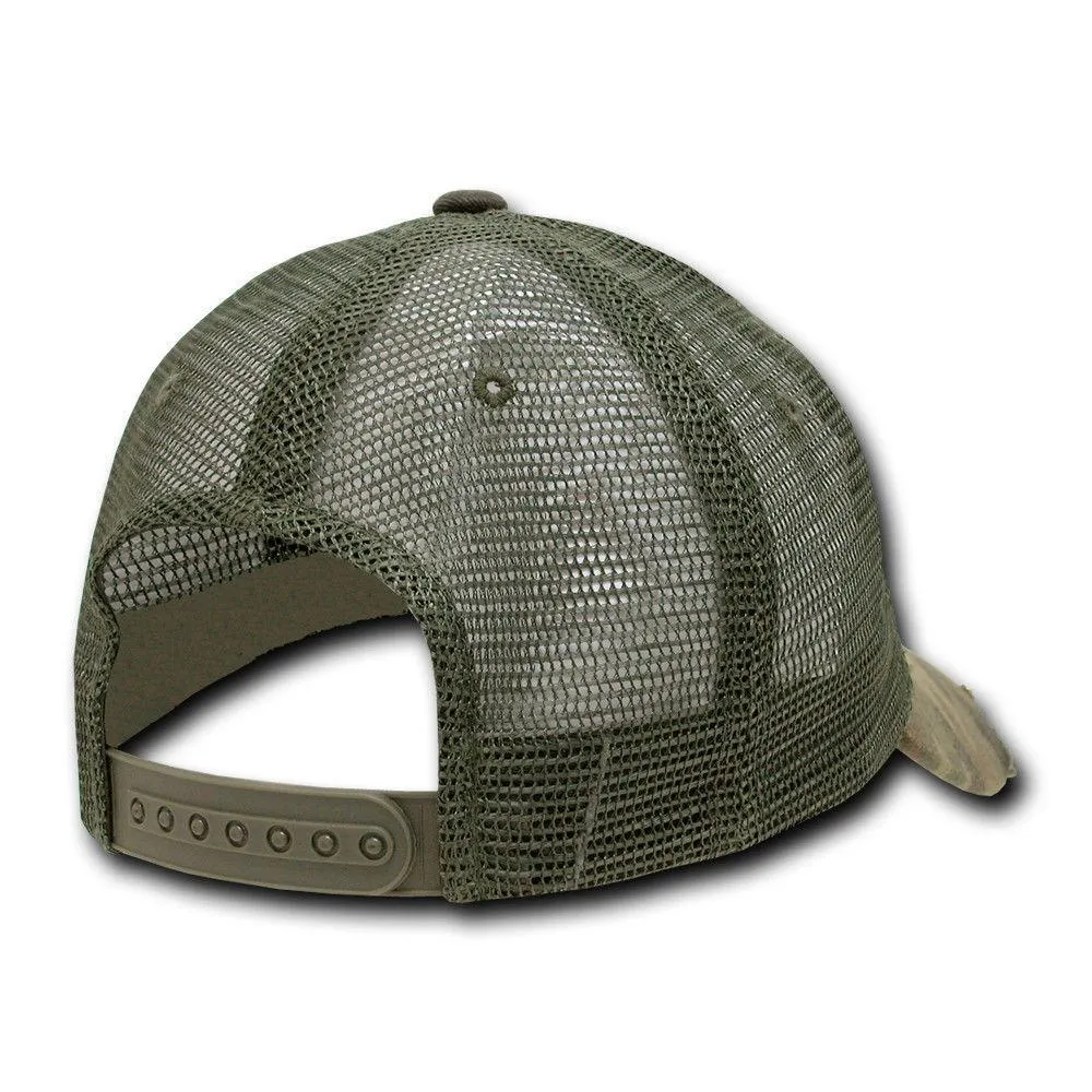 Decky Vintage Ripped Mesh Washed 6 Panel Cotton Pre-Curved Trucker Caps Hats