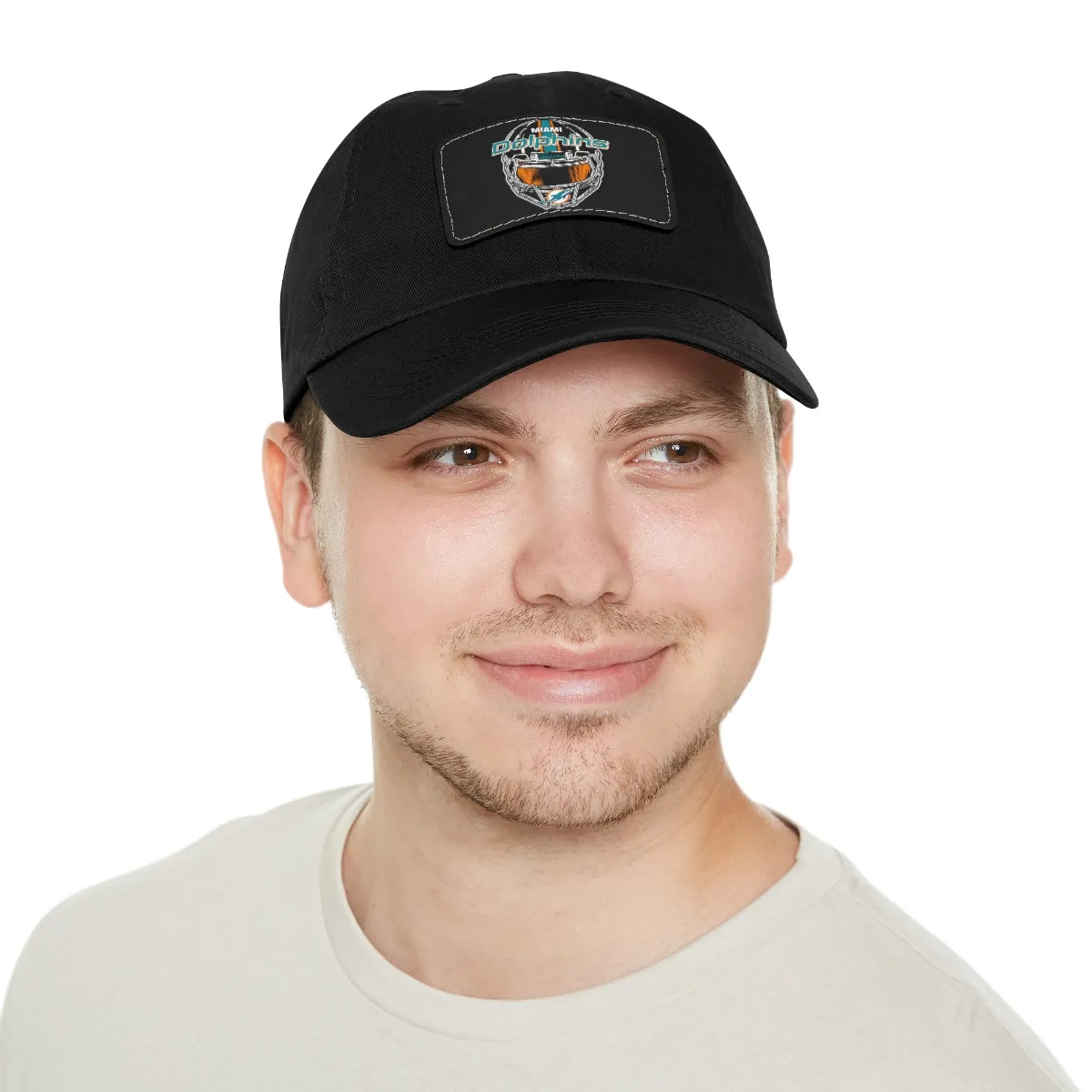 Dolphins Helmet Dad Hat with Leather Patch