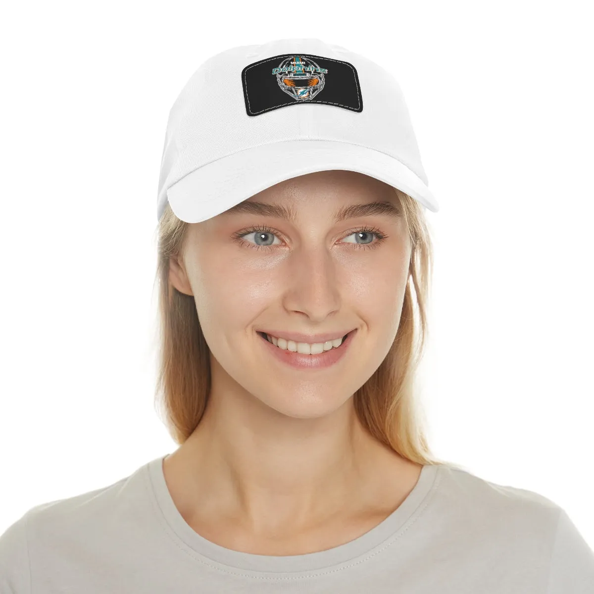 Dolphins Helmet Dad Hat with Leather Patch