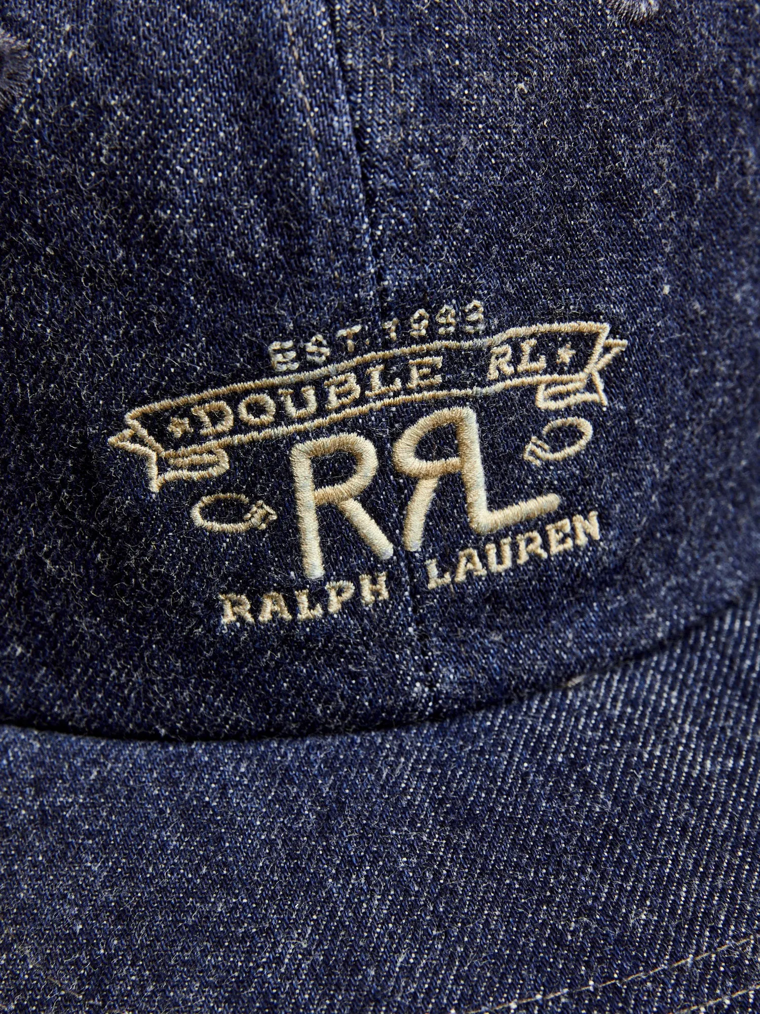 Double RL Logo Sportsman Cap in Rinsed Denim
