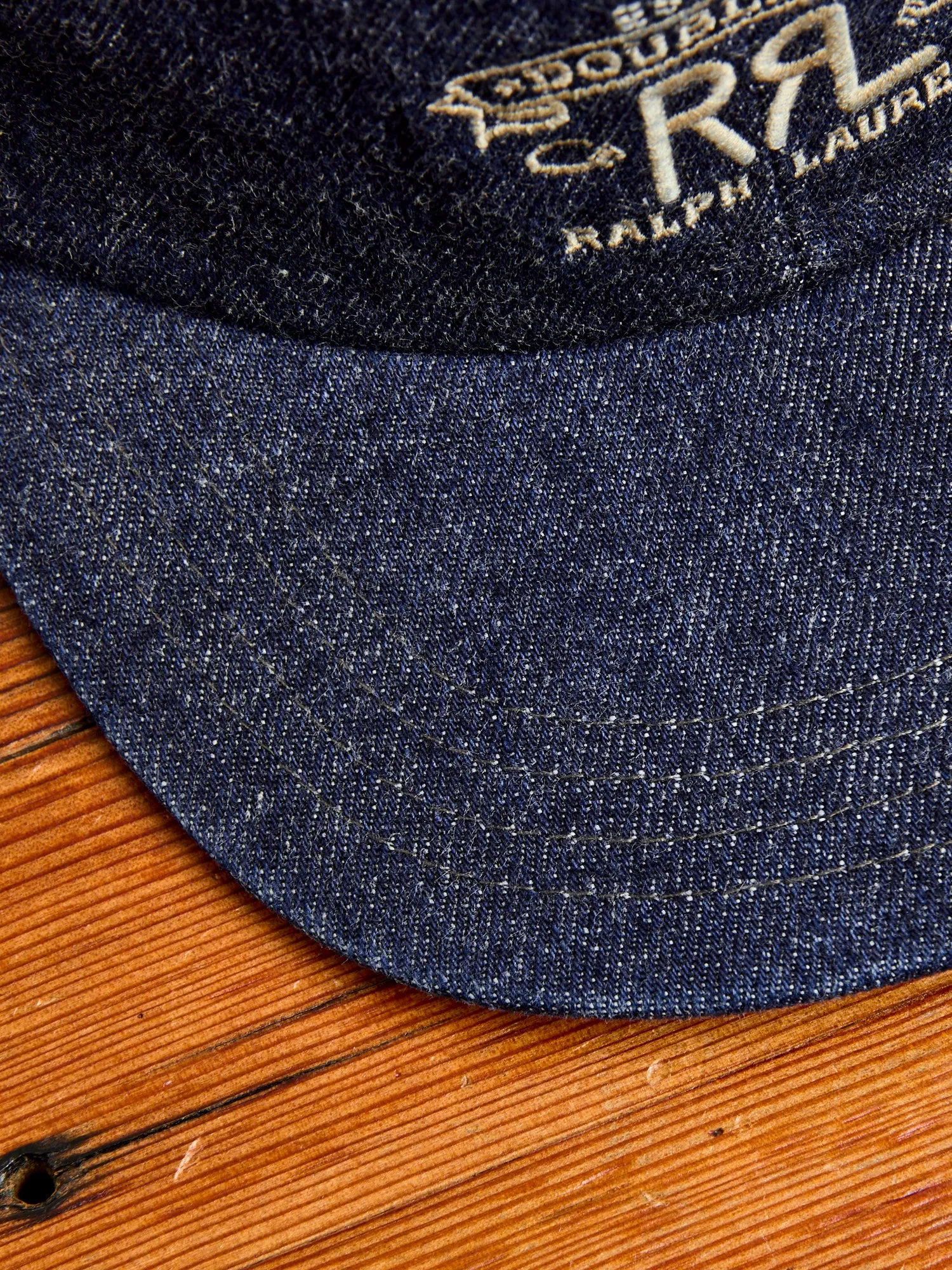 Double RL Logo Sportsman Cap in Rinsed Denim