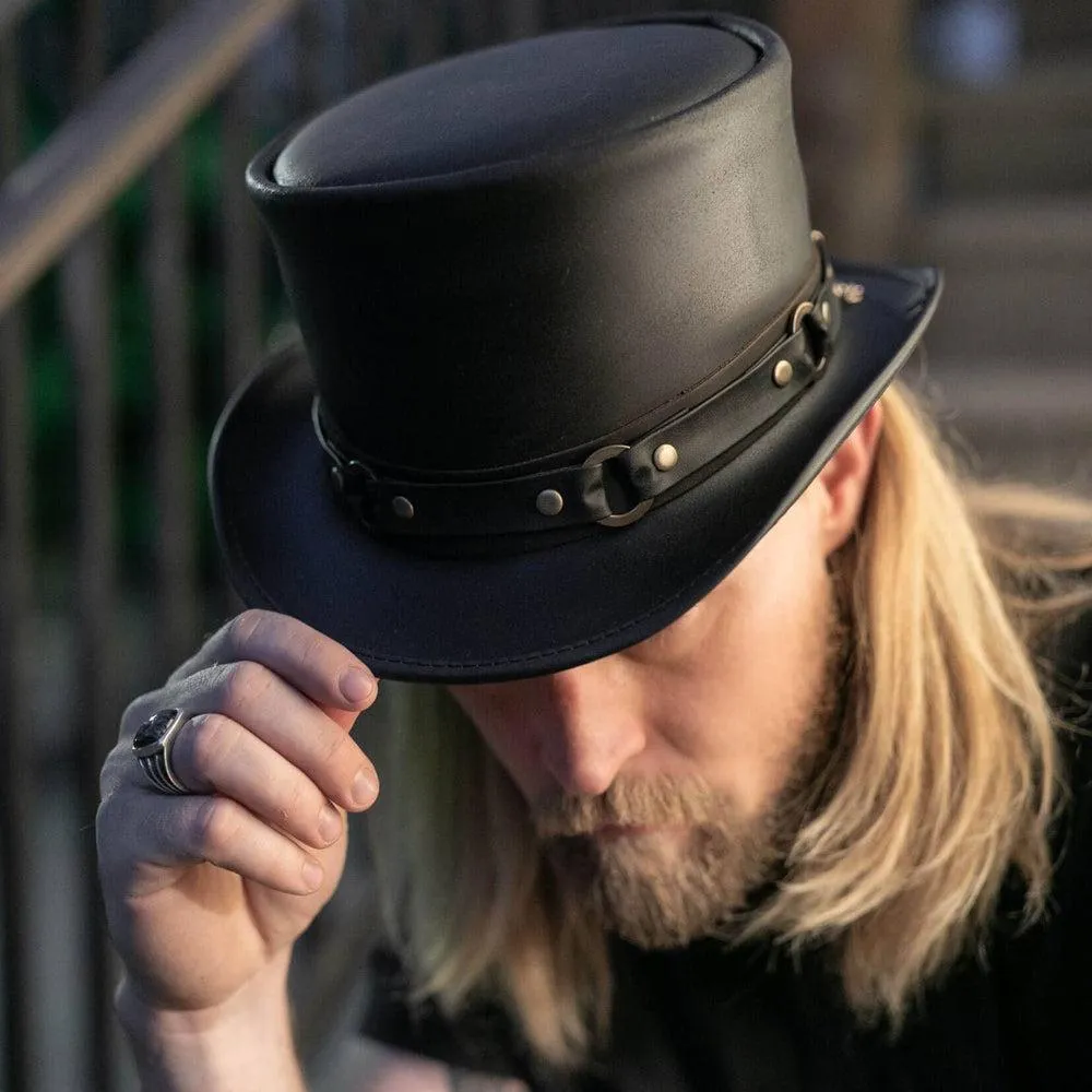 El Dorado SR2 | Mens Leather Top Hat with SR2 Hat Band