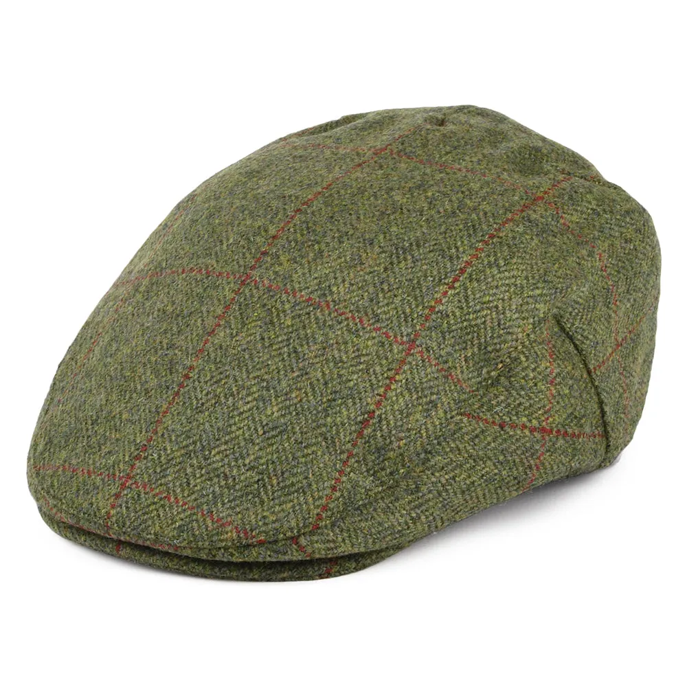 Failsworth Hats Windowpane Herringbone Waterproof Flat Cap - Moss-Tan
