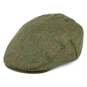 Failsworth Hats Windowpane Herringbone Waterproof Flat Cap - Moss-Tan