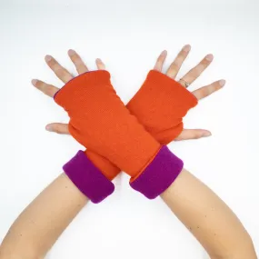 Flame Orange and Magenta Reversible Fingerless Gloves