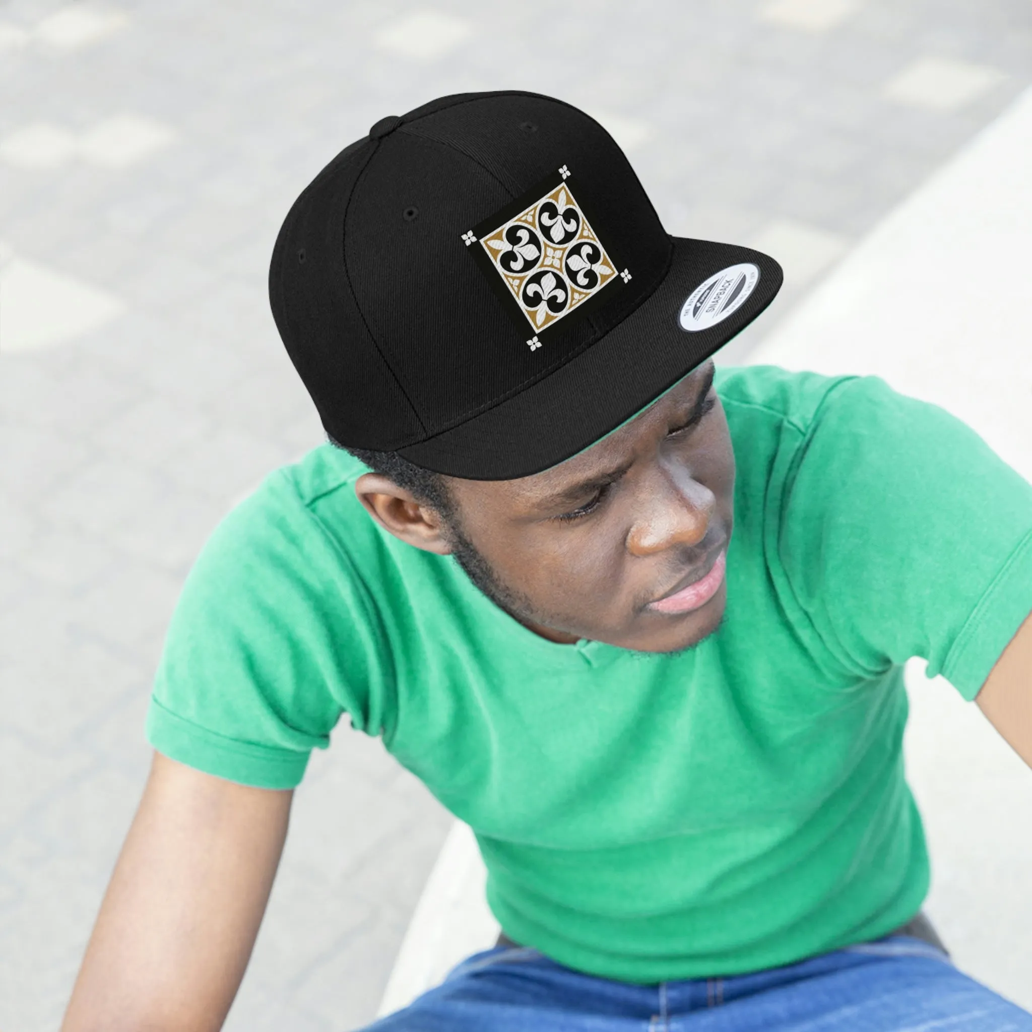Fleur De Lis Flat Bill Hat, Adjustable Flat Hat, Black Snapback Trucker Hats, Handmade Hat Patch Hat, Summer Hat