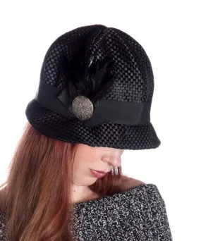 Grace Cloche Style Hat - Interconnected in Black Upholstery