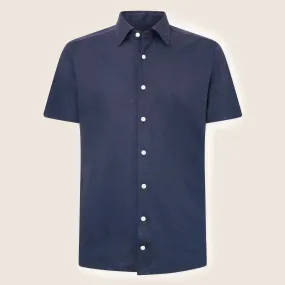 Hackett Cotton Linen Short Sleeved Shirt Navy