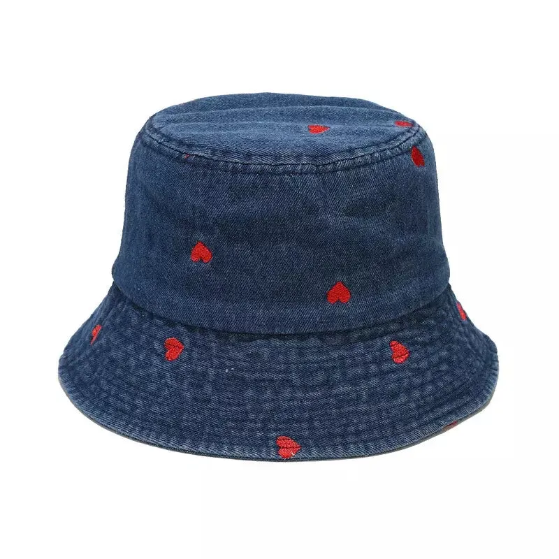 Hearts Denim Bucket Hat