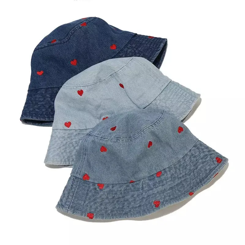 Hearts Denim Bucket Hat