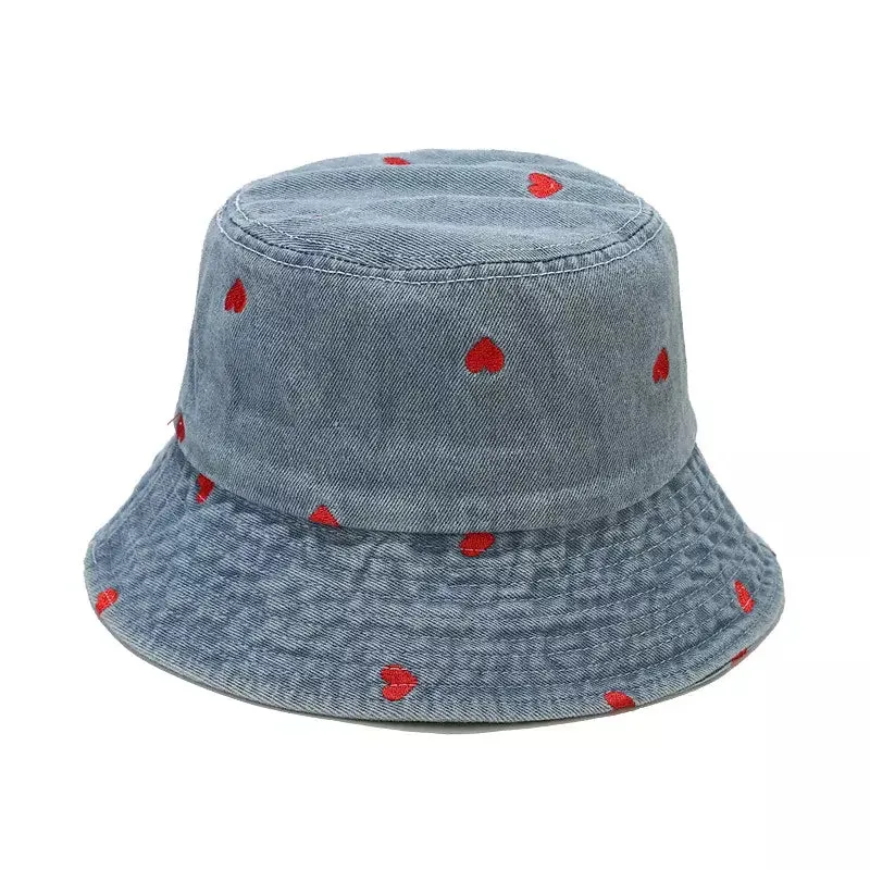 Hearts Denim Bucket Hat