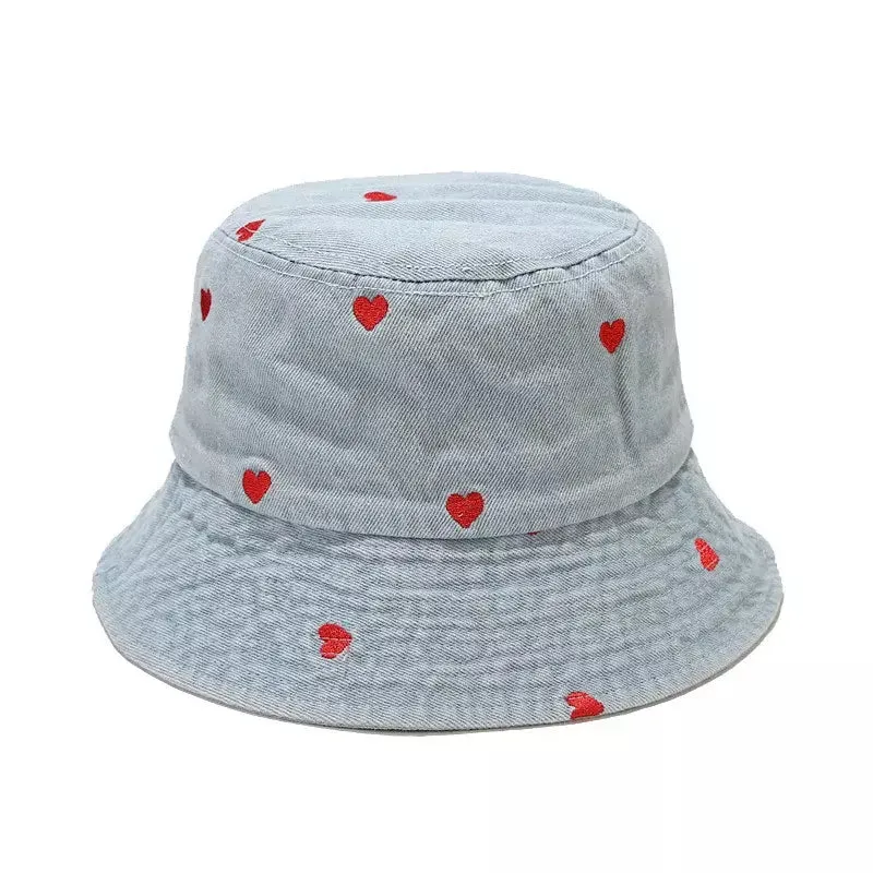 Hearts Denim Bucket Hat