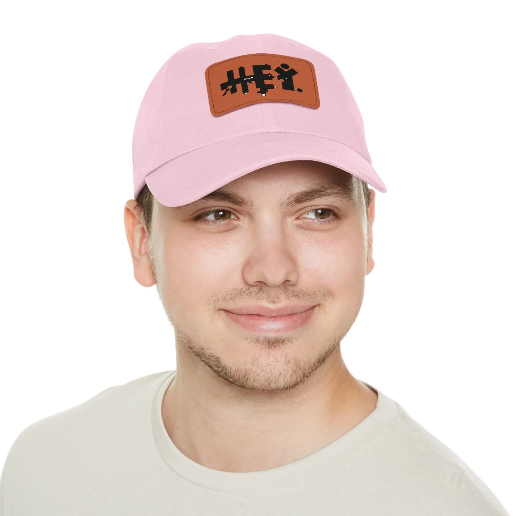 Hey. Brand Logo Dad Hat with Leather Patch (Rectangle)