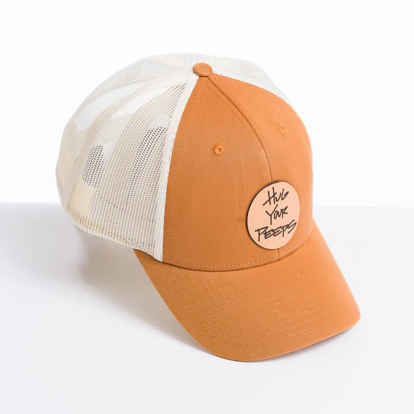 Hug Your Peeps Leather Patch Trucker Hat