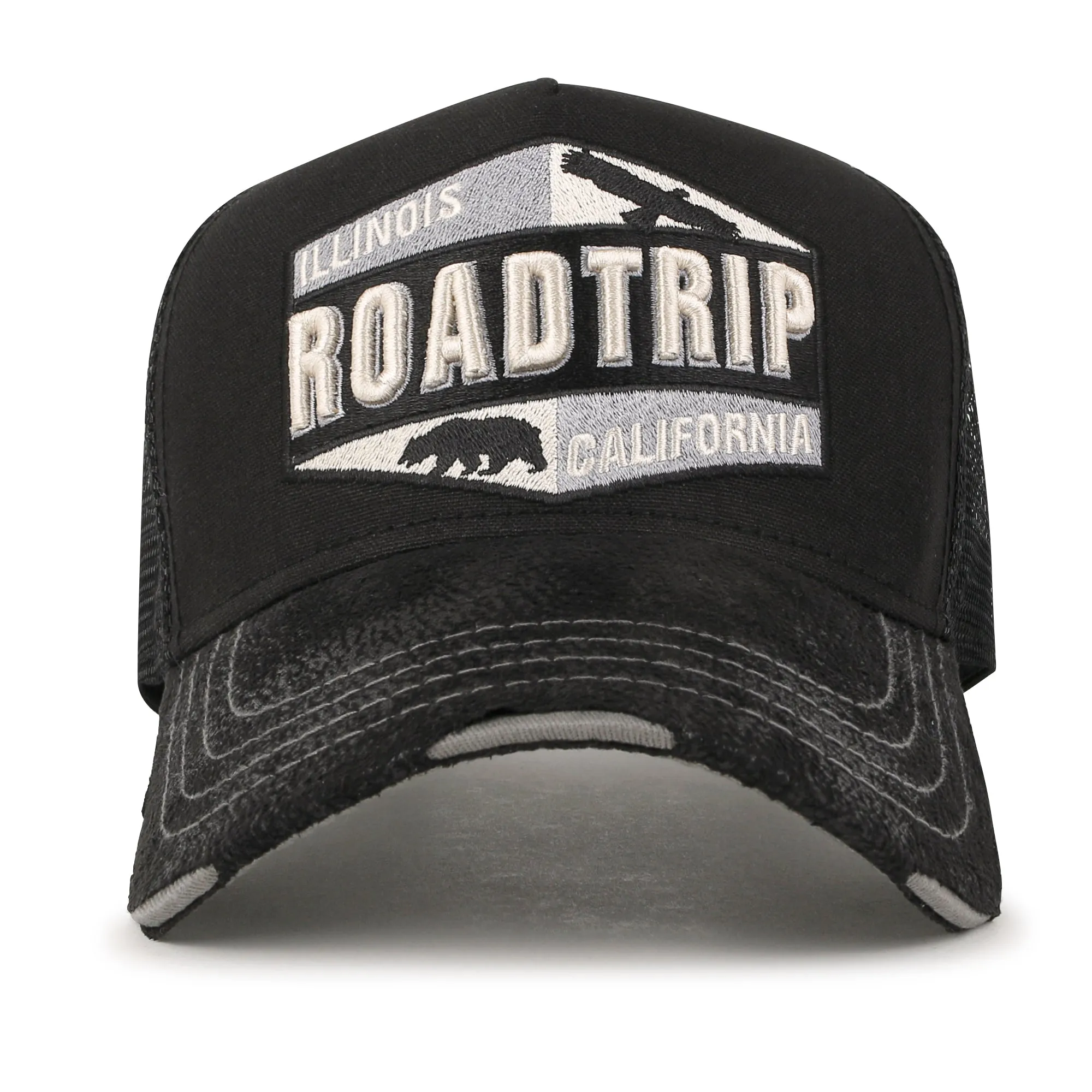 ililily Premium ROAD TRIP Embroidery Hexagon Patch Hat Vintage Baseball Cap
